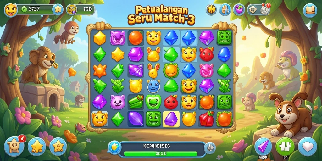 Screenshot menampilkan gameplay menarik dalam game Match-3.