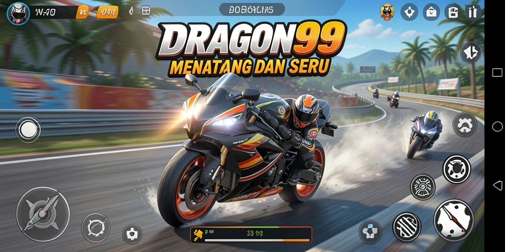 Gameplay mendebarkan dari balapan motor dalam DRAGON99