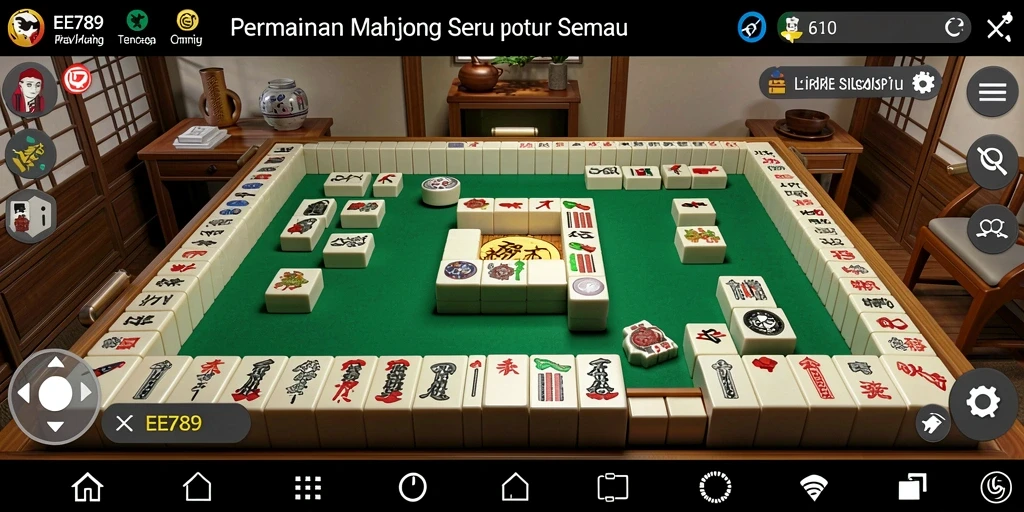 Screenshot gameplay EE789 menampilkan sesi permainan Mahjong yang kompetitif.