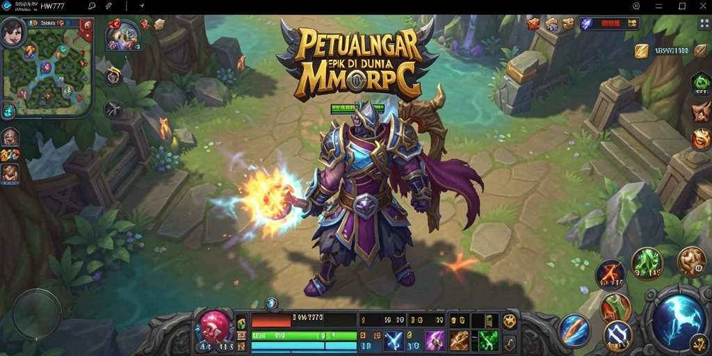 Tampilan gameplay HW777 dengan pertarungan epik dan eksplorasi.