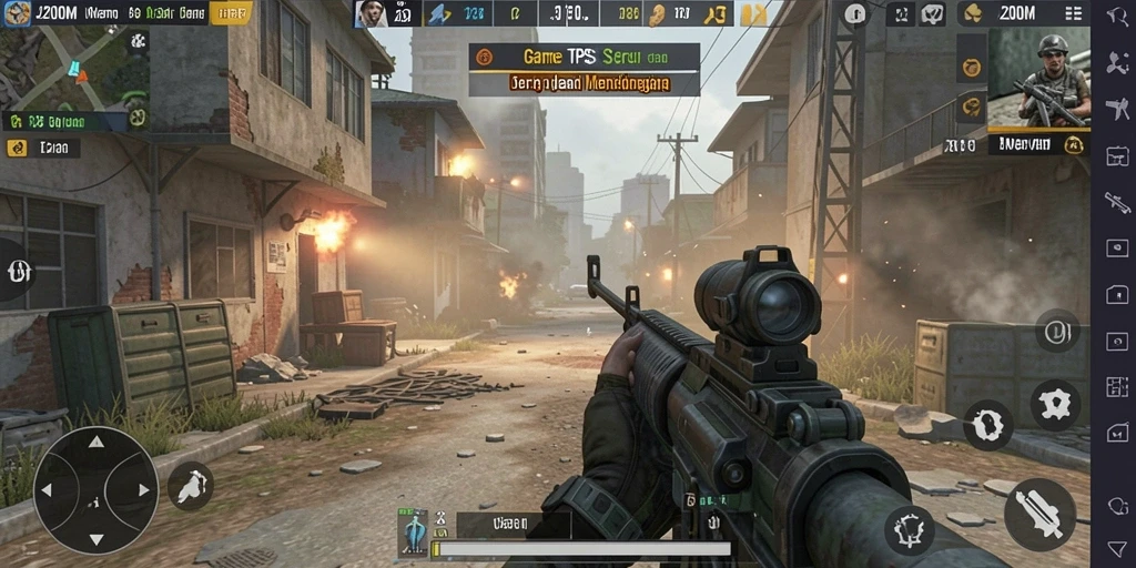 Screenshot J200M menunjukkan aksi tempur seru dalam mode TPS.