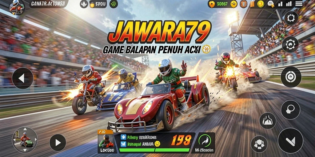 Gameplay JAWARA79 menampilkan balapan penuh aksi di lintasan yang menantang.