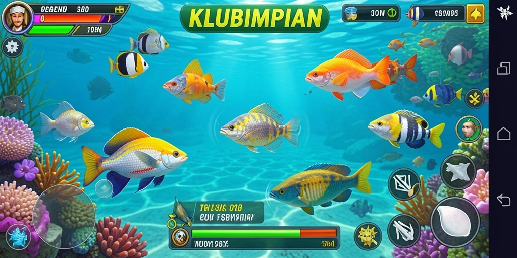 Screenshot gameplay <strong>KLUBIMPIAN</strong> menampilkan aksi menembak ikan yang seru.