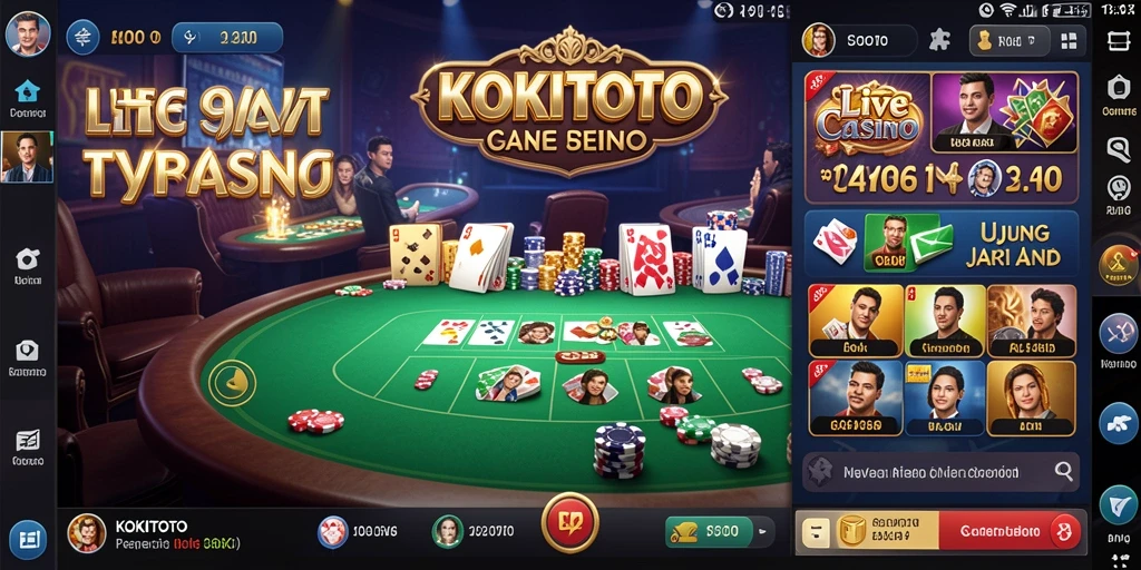 Screenshot gameplay KOKITOTO menampilkan dealer profesional dan suasana kasino yang nyata.