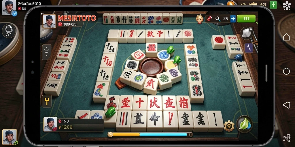 Tampilan gameplay seru dari MESIRTOTO yang penuh strategi Mahjong.