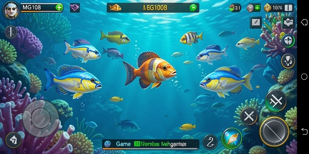 Tampilan gameplay <strong>MG108</strong> saat menembak ikan yang mengasyikkan.