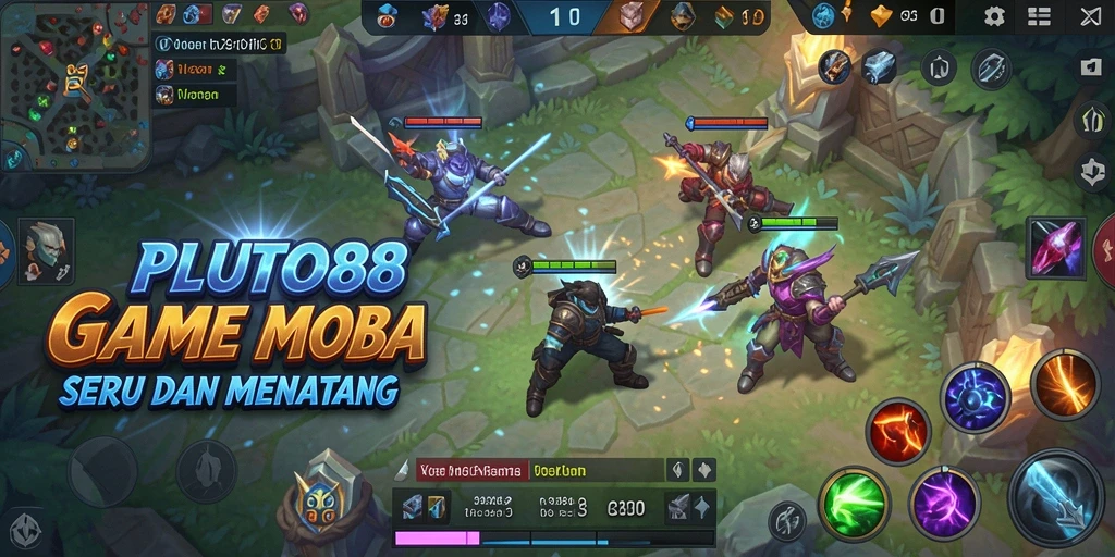 Tangkapan layar gameplay PLUTO88 menampilkan pertarungan tim yang intens.