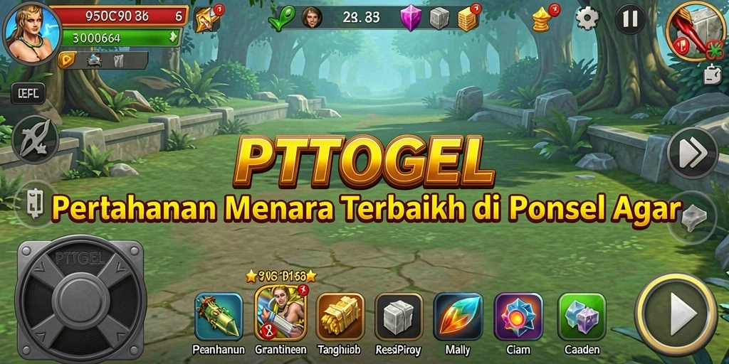 Screenshot PTTOGEL menampilkan pemain membangun menara untuk melindungi basis mereka.