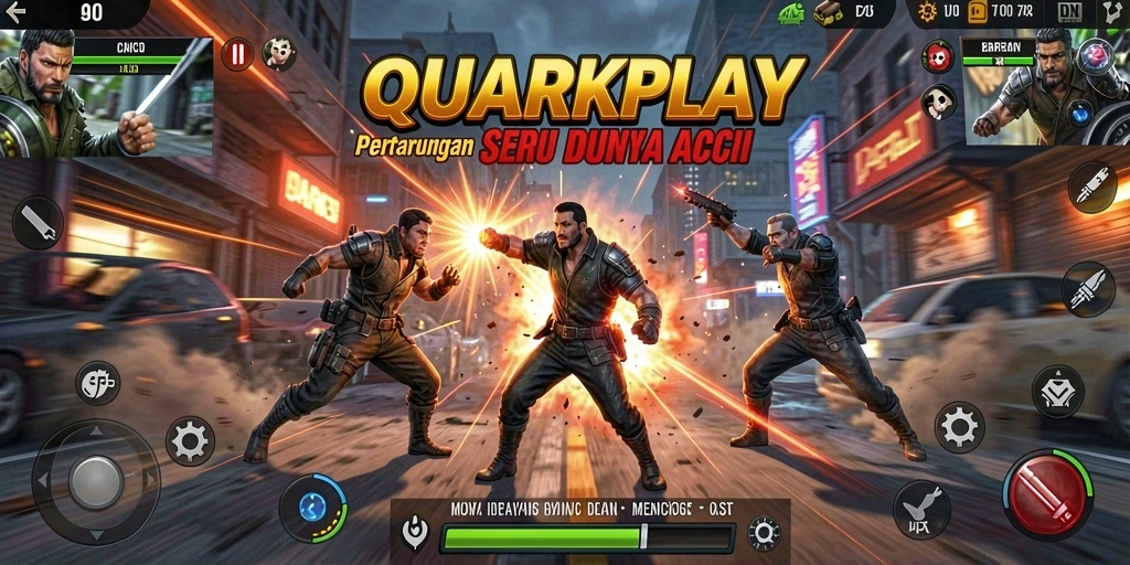 Tampilan gameplay QUARKPLAY dalam pertarungan aksi yang mendebarkan.