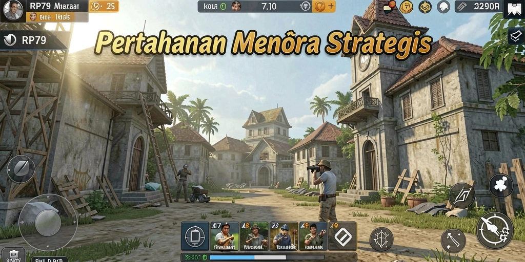 Tangkapan layar gameplay RP79 menunjukkan pertahanan menara yang strategis.