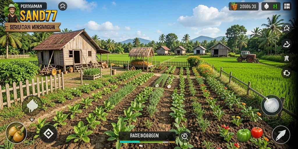 Tampilan gameplay SAND77 yang menarik saat bertani di lahan yang subur.