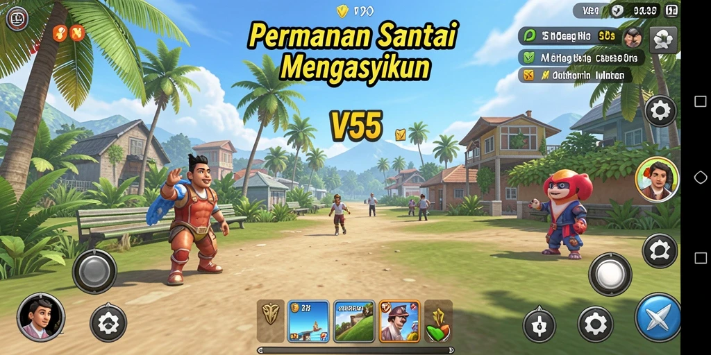 Tangkapan layar gameplay VC55 dengan karakter lucu dan level berwarna-warni.